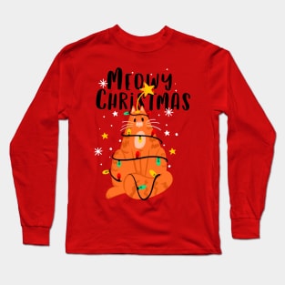 Meowy Christmas Funny Ginger Cat Long Sleeve T-Shirt